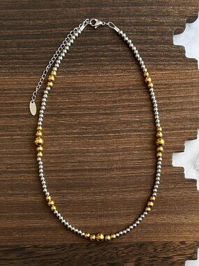 Handmade Mixed Metal Dual Graduated Stainless Steel Western Pearl Necklace 17"